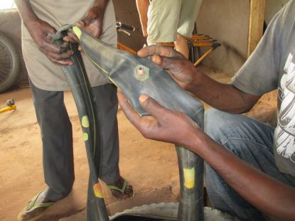 Inner tube-valve stems broke off-resolved by retrofitting stems of locally available tubes